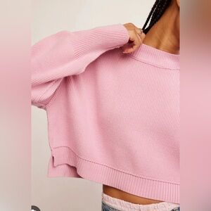 Free People Pink Cropped Crew Neck Sweater